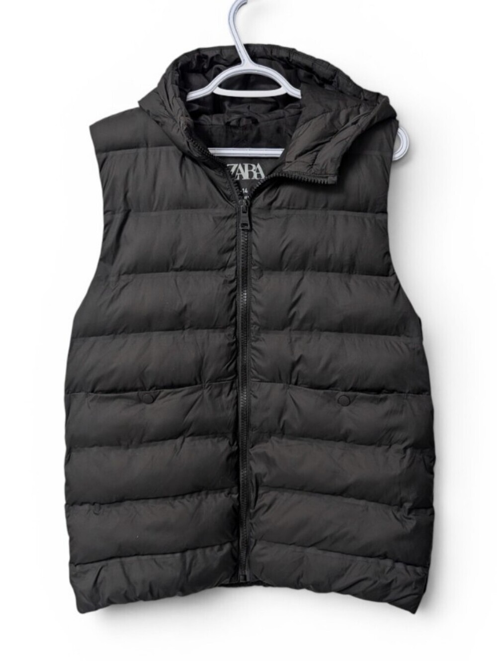 ZARA Black Quilted Hooded Puffer Vest